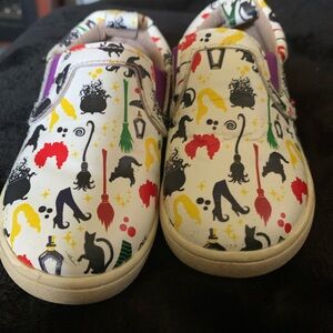 Monkey Feet White Slip-On Sneakers with Colorful Witch Motif